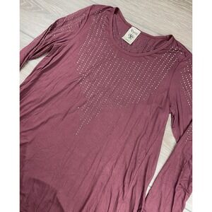 Vocal Women's Long Sleeve Studded Detail Hi Low Hem Top Maroon Size XL